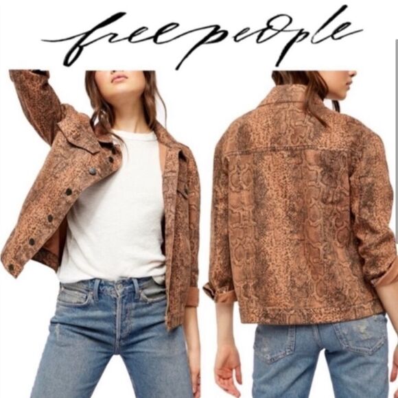 Free people snakeskin trucker jacket small button up western cowgirl rodeo - Picture 1 of 13